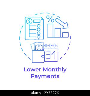 Symbol für das blaue Gradientenkonzept für niedrigere monatliche Zahlungen Stock Vektor