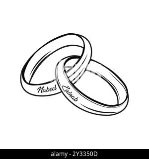 Abbildung Ringumriss. Ehering-Symbol. Ringe mit Diamantsymbol. Umriss und Silhouettenring. Vektorillustration isoliert auf weißem Hintergrund. Stock Vektor