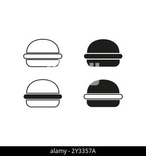 Burger-Symbolset. Minimalistische Hamburger-Formen. Einfache Linien- und durchgehende Ausführung. Schwarzweiß-Symbole. Stock Vektor