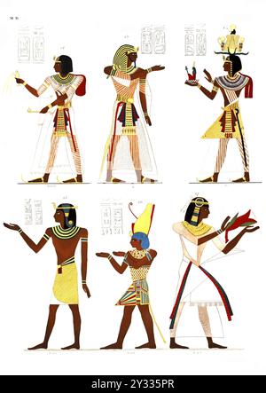 Abb. 12. Rameses VII. Abb. 13. Rameses IX. Abb. 14. Rameses X. Abb. 15. Amenemses. Abb. 16. Nahsctefneb. Abb. 17. Ramses-Manduhipefsciopsc, Datum 1832-1844, Denkmäler Ägyptens und Nubiens, gezeichnet von der toskanischen wissenschaftlich-literarischen Expedition nach Ägypten, illustriert von Doktor Ippolito Rosellini, historische, digital restaurierte Reproduktion eines Originals aus dieser Zeit Stockfoto