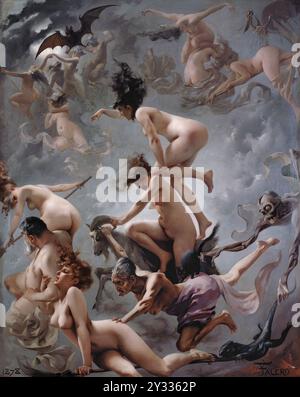 Hexen auf dem Weg zu ihrem Hexensabbat, die Hexenreise, Gemälde von Luis Ricardo Falero, historisch, digital restaurierte Reproduktion eines Originals aus dieser Zeit Stockfoto