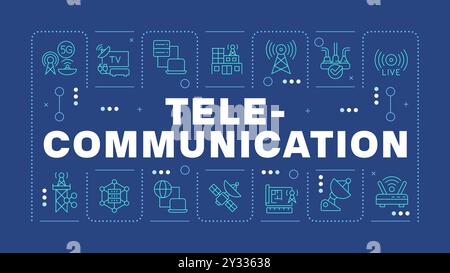 Telekommunikation dunkelblaues Wort Konzept Stock Vektor