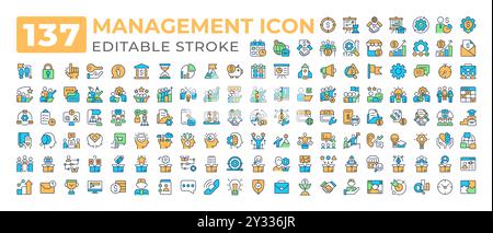 Management farbenfrohe Symbole im großen Set Stock Vektor