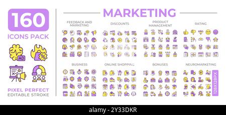 Digitales Marketing – Sammlung farbenfroher Symbole Stock Vektor