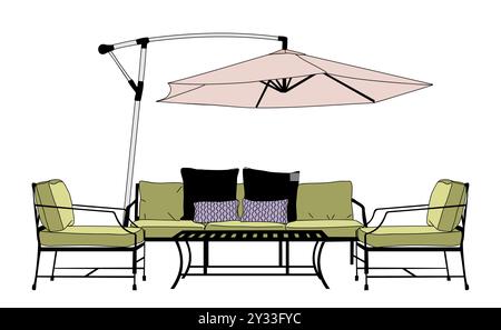 Im Freien, Veranda, Garten Garten, Terrassenmöbel Stock Vektor