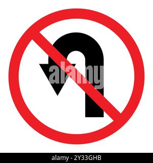 Kein Wendezeichen, Verkehrszeichen Wendeverbot, rotes durchgestrichenes Kreissymbol mit Pfeil nach hinten Stock Vektor