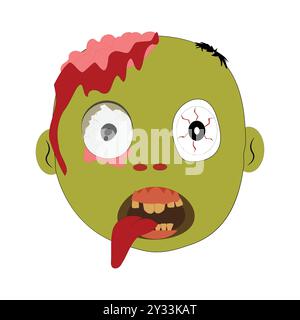 Zombie Gesicht Ausdrücke Illustration, Comic Zombie Gesichter mit verschiedenen Emotionen, glücklich, verwirrt, neutral und verängstigt, mit grüner Haut Stock Vektor