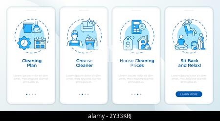 Blauer Bildschirm für die Onboarding-App für Booking Cleaner Stock Vektor