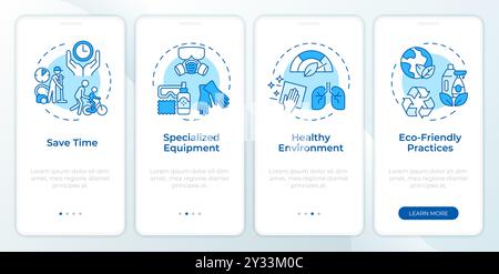 Reinigungsservice profitiert von blauem Onboarding-Bildschirm für mobile Apps Stock Vektor