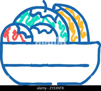 Obst und Beeren in Tellern Buffet Icon Doodle Illustration Stock Vektor