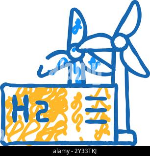 Windenergie Wasserstofferzeugung Icon Kritzelillustration Stock Vektor