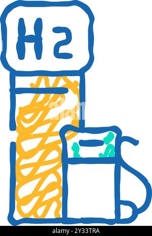 Wasserstofftankstelle Symbol Kritzelillustration Stock Vektor