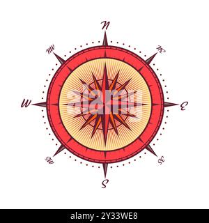 Vintage Marine Windrose, Seekarte. Farbenfroher Kompass mit Himmelsrichtungen von Norden, Osten, Süden, Westen. Geografische Position Stock Vektor