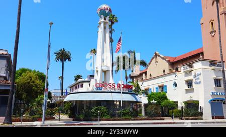 Crossroads of the World, erbaut 1936, ist ein historisches Wahrzeichen in Hollywood am 6671 Sunset Blvd, Los Angeles Stockfoto