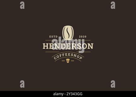 Coffeeshop Morgen Koffein Getränk Take away Retro Logo Design Vorlage Vektor flache Illustration. Kaffee frische natürliche Bohnen mit Pappbecher zum Mitnehmen Stock Vektor