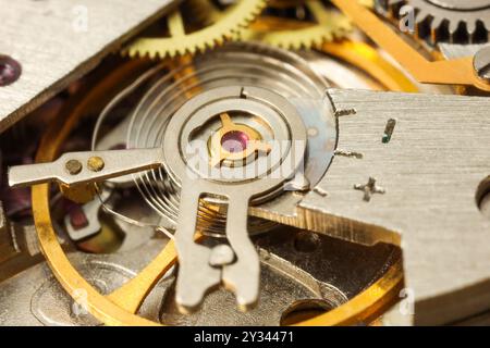 Mechanismus der Vintage-Armbanduhr als Hintergrund, Nahaufnahme Stockfoto