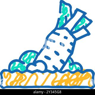 Wasabi-Symbol-Doodle-Illustration reiben Stock Vektor