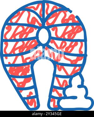 Fischmahlzeit mit Wasabi-Symbol-Doodle-Illustration Stock Vektor