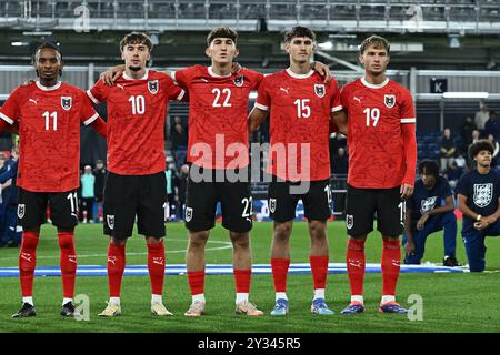 LUTON, ENGLAND - SEPTEMBER 09: L-R Thierno Ballo, Nikolas Polster, Florian Micheler, Leon Grgic, Alexander Briedl aus Österreich während der U21 internatio Stockfoto