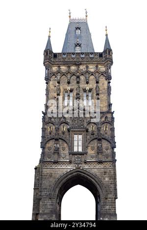 Der Pulverturm oder Pulvertor ist ein gotischer Turm in Prag, Tschechien, isoliert auf weißem Hintergrund Stockfoto