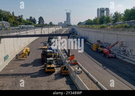 Baustelle Ausbau BAB A100, 16. Bauabschnitt, Höhe Dieselstraße, Berlin-Treptow, Baustelle Ausbau BAB A100, 16. Bauabschnitt, Höhe Dieselstraße, Berlin-Treptow, *** Baustelle zur Erweiterung der BAB A100, Bauabschnitt 16, Dieselstraße, Berlin Treptow, Baustelle zur Erweiterung der BAB A100, Bauabschnitt 16, Dieselstraße, Berlin Treptow, Stockfoto