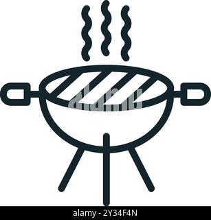 Barbecue Grill Umrisssymbol, einfache Camping Kochausrüstung Vektor Illustration Stock Vektor