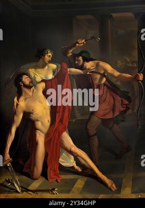 Morte di Alcibiade - Tod von Alcibiades 1839 von Michele de Napoli 1808 -1892 Neapel Italien ( Alcibiades 450–404 v. Chr. Athener Staatsmann und General. Als letzter der Alcmaeonidae spielte er eine wichtige Rolle in der zweiten Hälfte des Peloponnesischen Krieges als strategischer Berater, Militärkommandeur und Politiker, verlor aber später an Bedeutung. Stockfoto