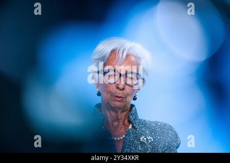 Frankfurt Pressekonferenz der Europaeischen Zentralbank, 12.09.2024. Christine Lagarde Praesidentin der Europaeischen Zentralbank, Pressekonferenz der Europaeischen Zentralbank nach der Ratssitzung am 12.09.2024. *** Frankfurter Pressekonferenz der Europäischen Zentralbank, 12 09 2024 Christine Lagarde Präsidentin der Europäischen Zentralbank , Pressekonferenz der Europäischen Zentralbank nach der Ratstagung am 12 09 2024 Copyright: XEibner-Pressefoto/FlorianxWieganx EP FWD Stockfoto