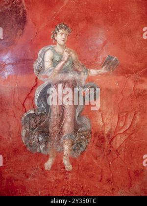 Pompeji Fresko der Frau, gemalt auf rotem Hintergrund aus dem Jahr 79 n. Chr. in Pompeji, Italien Stockfoto