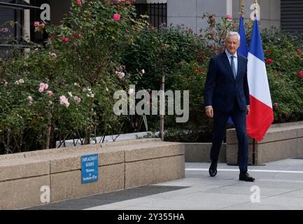 Bruno Le Maire bei einer Abschiedsfeier im französischen Ministerium für Wirtschaft und Finanzen (Bercy) am 12. September 2024 in Paris. Frankreich wird "nächste Woche" eine neue Regierung haben, sagte kürzlich der konservative Premierminister Michel Barnier am 12. September, als er Kandidaten für die Leitung von Ministerien vor einem unberechenbaren hängenden parlament aussuchte. Foto: Jean-Bernard Vernier/JBV News/ABACAPRESS. COM Credit: Abaca Press/Alamy Live News Stockfoto