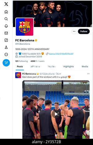 'X' - ehemals Twitter - Seite (September 2024) des Fußballvereins FC Bacelona Stockfoto