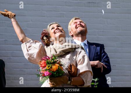 Mesh, Niederlande, 2024 2011-09-12 14:56:36 MESH, 12-09-2024, Gemeinde Eijsden-Margraten König Willem Alexander und Königin Máxima in Mesch, Gemeinde Eijsden-Margraten für den nationalen Beginn der Feier von 80 Jahren Freiheit. FOTO: NLBeeld/Patrick van EmstIn dem Foto: NL Beeld / Patrick van EMST Stockfoto