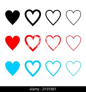 Sammlung von Love Heart Symbol Icons. Love Illustration Set von Liebessymbolen mit durchgehenden und umrissenen Vektorherzen. Vektor des Liebessymbols. Herzvektor i Stock Vektor