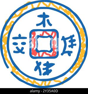 Münze chinesische Doodle Icon Skizze Vektor. Münze chinesisches Schild. Isolierte Symboldarstellung Stock Vektor