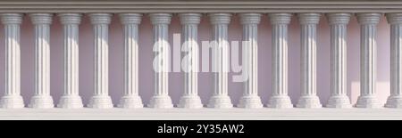 Klassische Gebäudefassade mit Steinsäulen in einer Reihe, Marmorsäulenkolonnade, antike griechische Architektur. 3D-Rendering Stockfoto