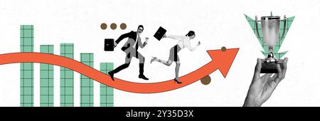 Panorama-Foto-Collage Bild junge Geschäftsleute Wettbewerb Wettbewerb Wettbewerb Preis Führung Karriere Richtung Stockfoto