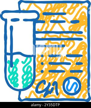 Reagenzglas mit Zertifikat-Symbol-Doodle-Illustration Stock Vektor