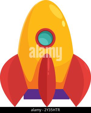 Cartoon-Raumschiff mit roten Flügeln und rundem Fenster ist bereit für den Flug Stock Vektor