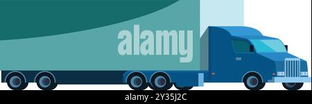 Blauer Auflieger-Lkw, der Fracht mit einem großen Container transportiert, Seitenansicht isoliert auf weißem Hintergrund Stock Vektor