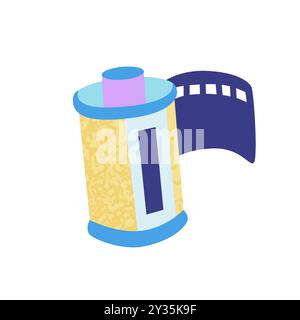 90er Jahre Fotokamera Film. Helles mehrfarbiges, handgezeichnetes Objekt. Vektorillustration in trendigem flachen Stil Stock Vektor