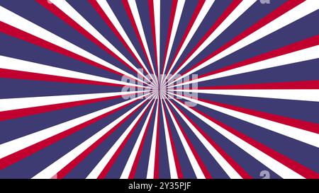 US-Flaggendesign im Retro-Rays-Stil. Amerikanischer patriotischer Hintergrund mit Sunburst-Muster gut für den Unabhängigkeitstag der Vereinigten Staaten von Amerika Stock Vektor