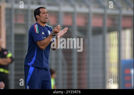 Italias U20-Trainer Bernardo Corradi während des Spiels Elite League Italien U20 - Deutschland U20 im „Manlio Scopigno“-Stadion in Rieti, Italien am 10. september 2024 Stockfoto