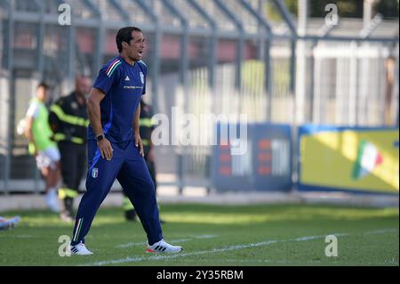 Italias U20-Trainer Bernardo Corradi während des Spiels Elite League Italien U20 - Deutschland U20 im „Manlio Scopigno“-Stadion in Rieti, Italien am 10. september 2024 Stockfoto