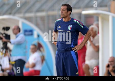 Italias U20-Trainer Bernardo Corradi während des Spiels Elite League Italien U20 - Deutschland U20 im „Manlio Scopigno“-Stadion in Rieti, Italien am 10. september 2024 Stockfoto