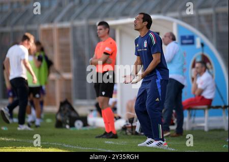 Italias U20-Trainer Bernardo Corradi während des Spiels Elite League Italien U20 - Deutschland U20 im „Manlio Scopigno“-Stadion in Rieti, Italien am 10. september 2024 Stockfoto