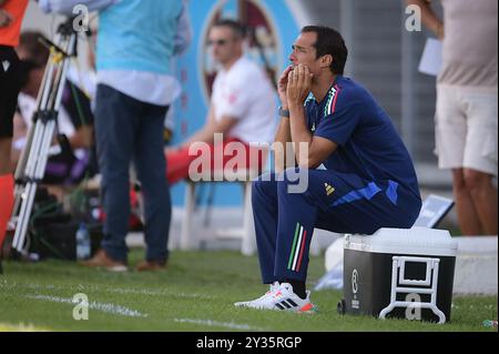 Italias U20-Trainer Bernardo Corradi während des Spiels Elite League Italien U20 - Deutschland U20 im „Manlio Scopigno“-Stadion in Rieti, Italien am 10. september 2024 Stockfoto