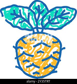 Kohlrabi-Kohl-Symbol-Doodle-Illustration Stock Vektor