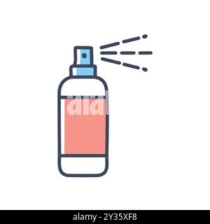 Symbol Sprühflasche. Einfache Strichgrafik-Illustration einer Sprühflasche mit Sprühnebeleffekt. Ideal für Hygiene-, Reinigungs- und Produktkonzepte. Stock Vektor