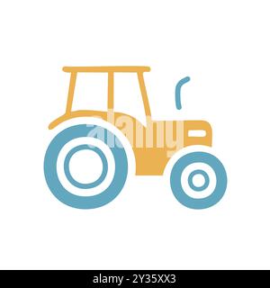 Symbol „Landwirtschaftsfahrzeug“. Einfache Illustration eines gelben Traktors, der Landwirtschaft, Landwirtschaft und ländliches Leben symbolisiert. Stock Vektor