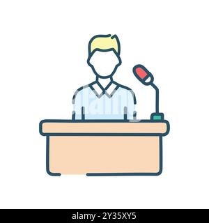 Symbol für das Lautsprecherpodest. Redner auf einem Podium, Mikrofon, Ansage, Vortrag, Konferenz, Meeting. Stock Vektor